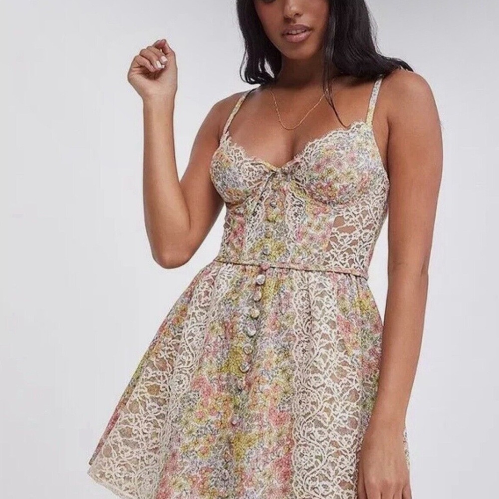 For Love And Lemons Pink Yellow Spaghetti Strap Sundress